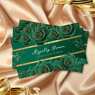 Luxe Green Gold Floral Carte de visite