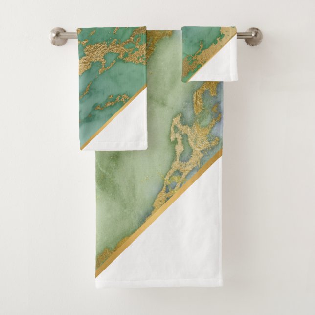 LUXE GREEN GOLD MARBLE ANGLE BATH TOWEL SET (Insitu)