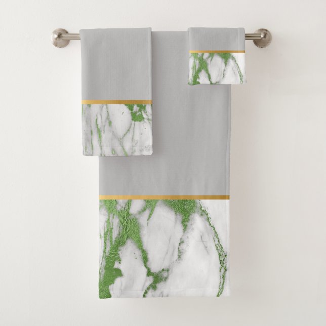 LUXE GREEN GREY MARBLE BATHROOM TOWEL SET (Insitu)