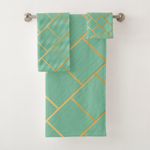 LUXE GREEN STRIPE ABSTRACT BATHROOM TOWEL SET