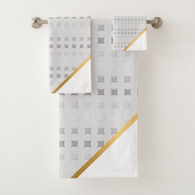 LUXE GREY WHITE SQUARE PATTERN TOWEL SET (Insitu)