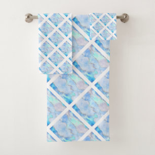 LUXE HAMPTON BLUE MARBLE GRID BATH TOWEL SET