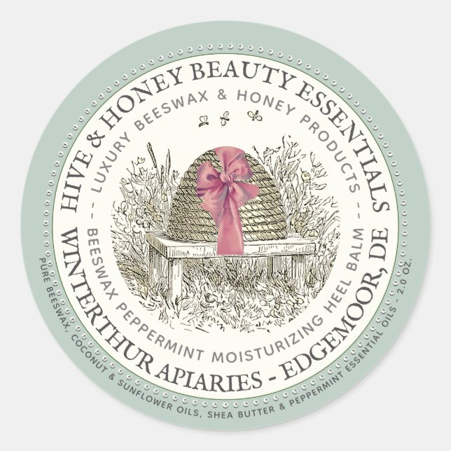 Luxe Heel Balm Label Peppermint with Skep and Bow (Front)