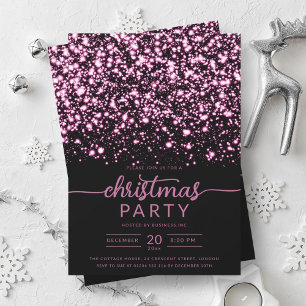 Luxe Hot Pink Winter Shiny Stars Company Xmas  Invitation