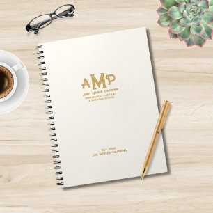 Luxe Ivory Gold 3 Letter Monogram Business Logo Notebook