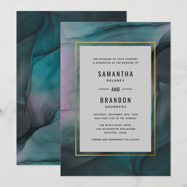 Luxe Jewel Tone Ink Wash Wedding Invitation (Front/Back)