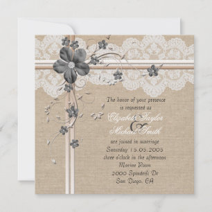 Luxe Lace Floral Burlap Faire-part de mariage