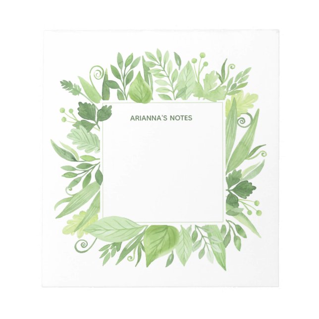 Luxe Leaves | Green Botanical Frame Notepad (Front)