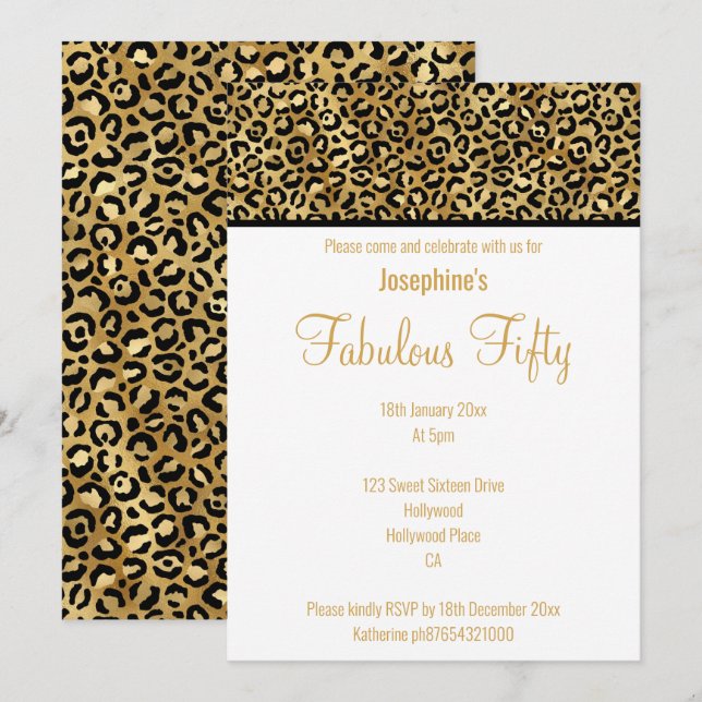 LUXE LEOPARD GOLD CUSTOM INVITATION (Front/Back)