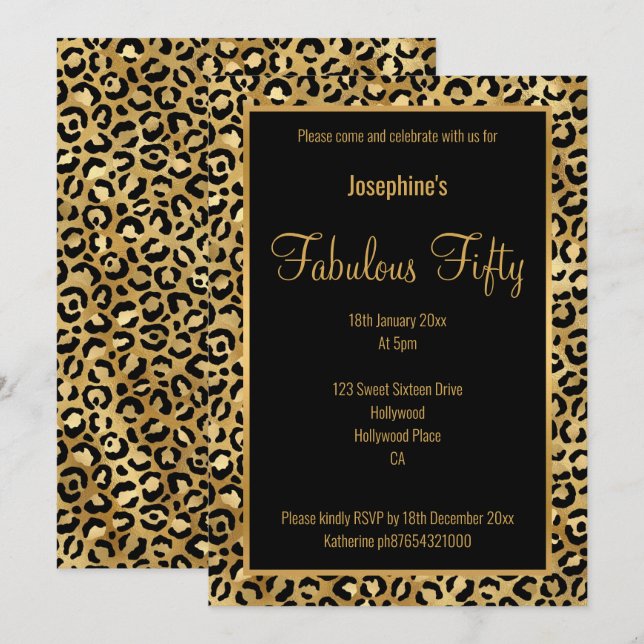 LUXE LEOPARD TOUTES LES INVITATIONS D'OR NOIR (Devant / Derrière)