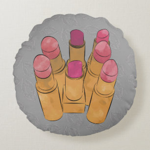Luxe Lipstick Kiss Grey Round Throw Pillow