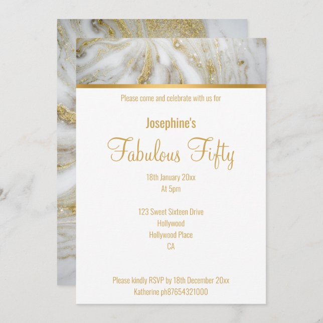 LUXE MARBLE AND PEARL GOLD CUSTOM INVITATION (Front/Back)