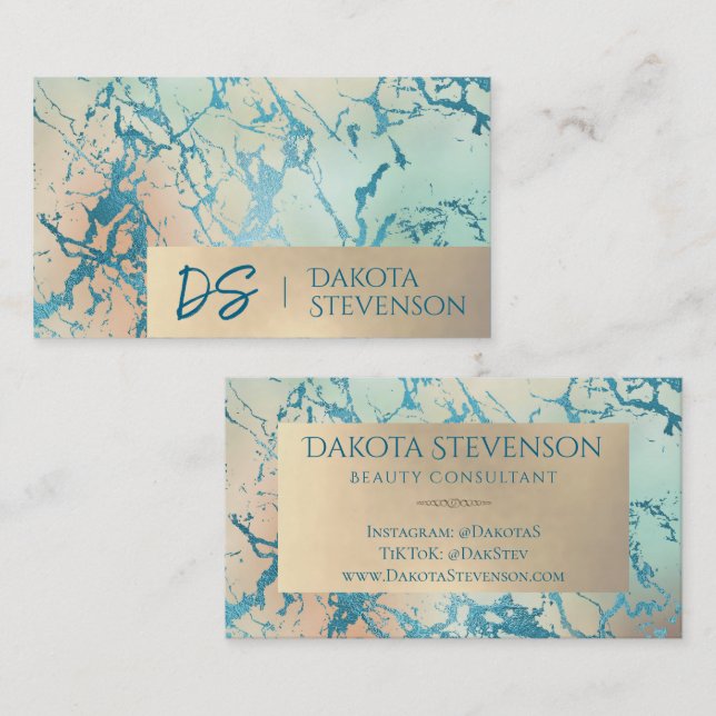 Luxe Marble | Beautiful Coral and Teal Custom Business Card (Front/Back)