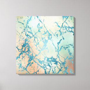 Luxe Marble   Beautiful Yellow and Coral Teal Vein Canvas Print