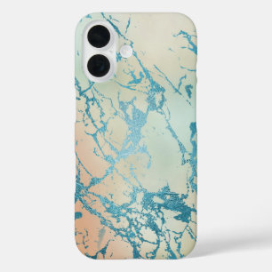 Luxe Marble   Beautiful Yellow and Coral Teal Vein iPhone 16 Case