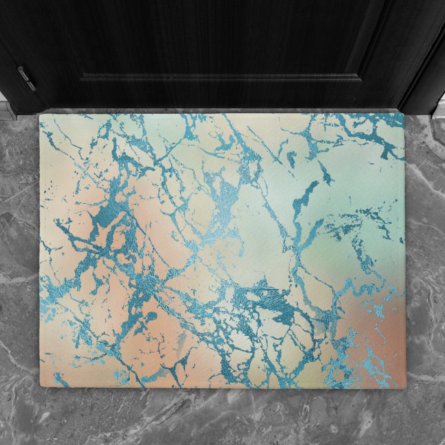 Luxe Marble | Beautiful Yellow and Coral Teal Vein Doormat (Creator Uploaded)