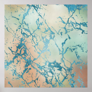 Luxe Marble   Beautiful Yellow and Coral Teal Vein Poster