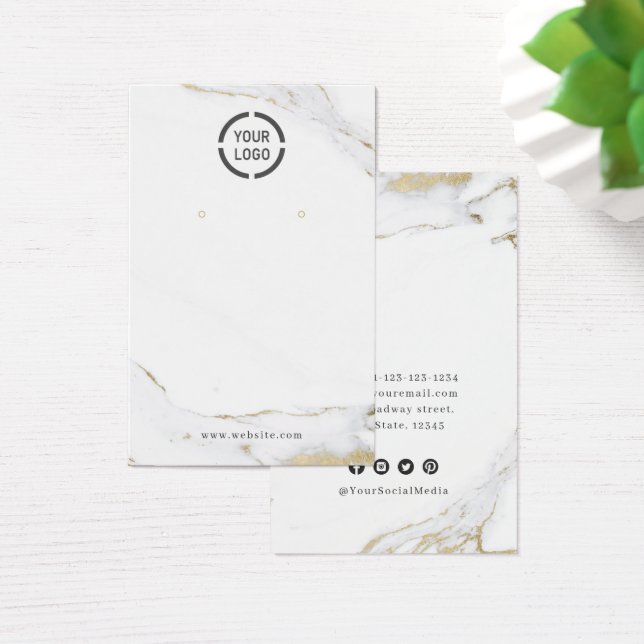 Luxe marble faux gold custom logo earring display (Desk)