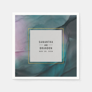 Luxe Marble Ink Wash Jewel Tones Wedding Napkin