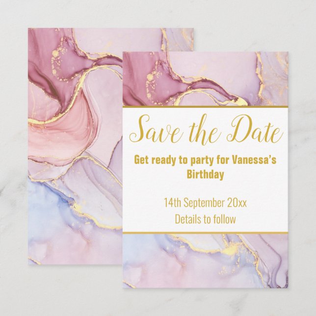 LUXE MARBLE PASTEL SAVE THE DATE RSVP CARD (Front/Back)