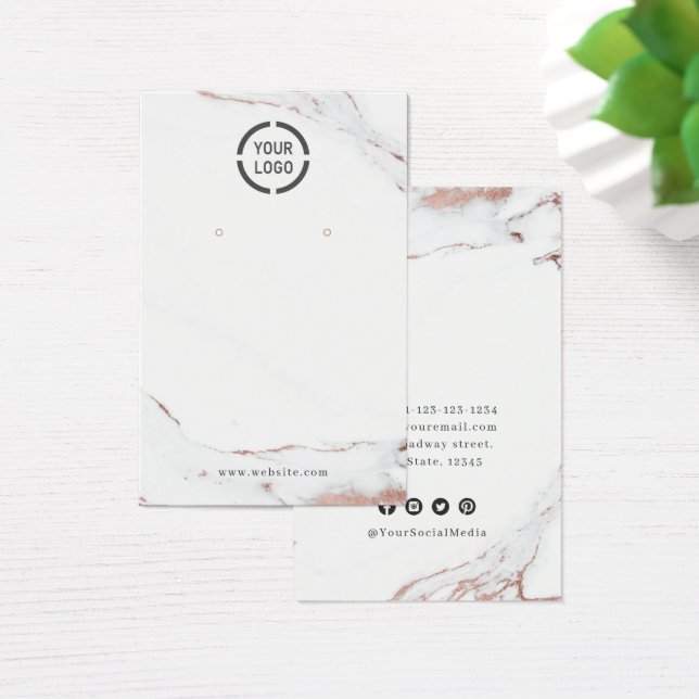 Luxe marble rose gold custom logo earring display (Desk)