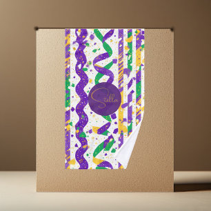 Luxe Mardi Gras Purple Gold Green Stripes Confetti Hand Towel