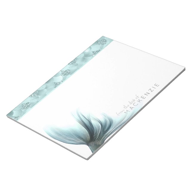 Luxe Mermaid Scales | Aqua Mint Teal Monogram Notepad (Angled)