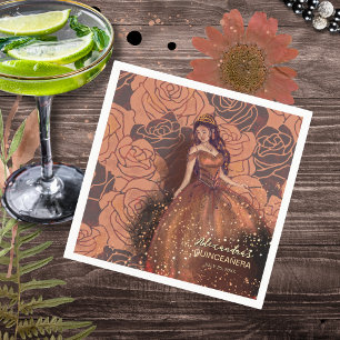 Luxe Metallic Copper Quinceañera  Rose Napkin