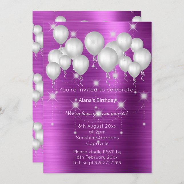 LUXE METALLIC PURPLE BALLOON BIRTHDAY INVITATION (Front/Back)