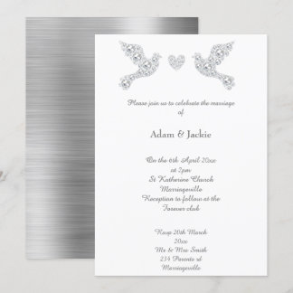 Luxe Metallic Silver Love Dove Wedding Invitation