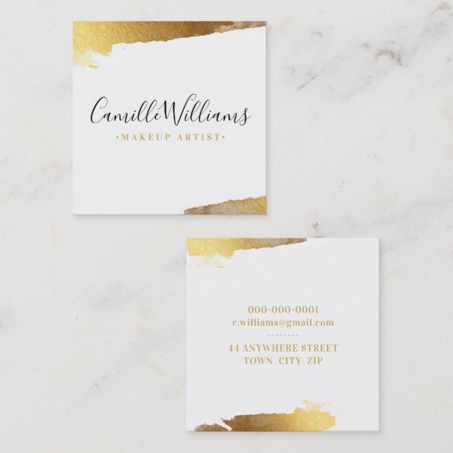 LUXE MINIMALIST glam lux faux gilded gold edges Square Business Card (Front/Back)