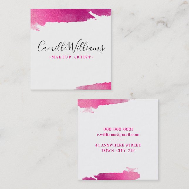 LUXE MINIMALIST glam lux faux gilded pink stroke Square Business Card (Front/Back)