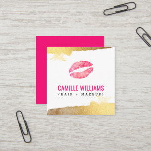 LUXE MINIMALIST luxe gold pink watercolour kiss Square Business Card