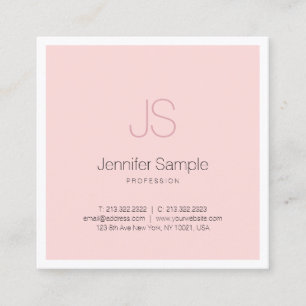 Luxe Modern Chic Monogram Design Clean Pink Plain Square Business Card