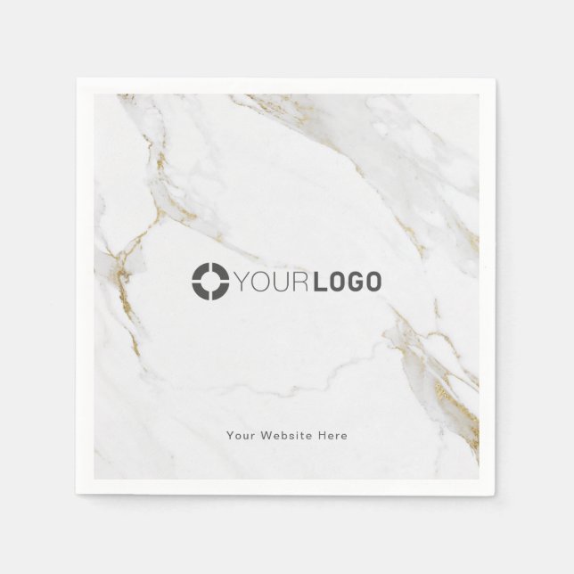 Luxe modern faux gold marble company logo napkin (Front)