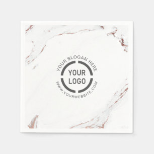 Luxe modern faux rose gold marble company logo napkin
