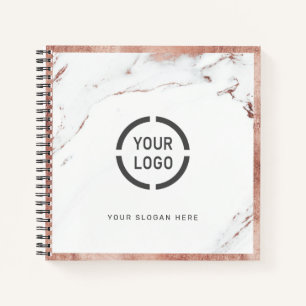 Luxe modern faux rose gold marble company logo notebook