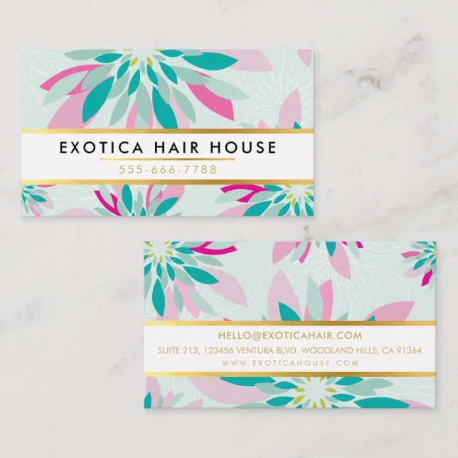 LUXE MODERN FLORAL arty flower mint jade pink Business Card (Front/Back)
