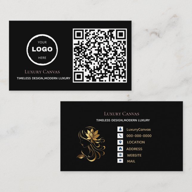 Luxe moderne personnalisé QR Code Beauté Carte de  (Devant / Derrière)