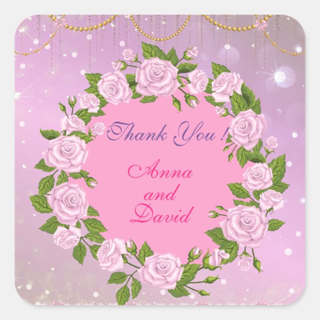 Luxe Moderne Rose Ajouter Votre Sticker Carré Text (Devant)