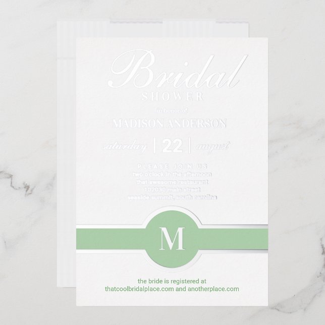 Luxe Monogram Chic Bridal Shower Green Silver (Envelope)