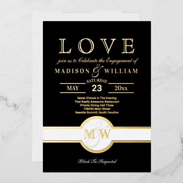 Luxe Monogram LOVE Engagement Party Black And Gold (Envelope)