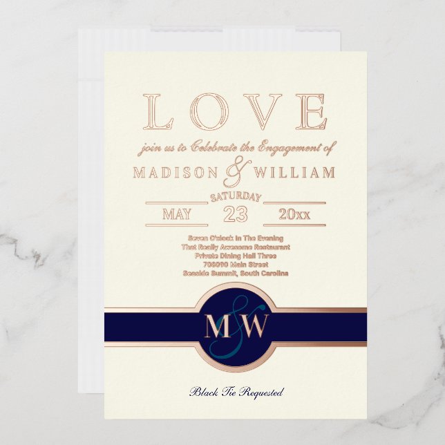 Luxe Monogram LOVE Engagement Party Navy Rose Gold (Envelope)