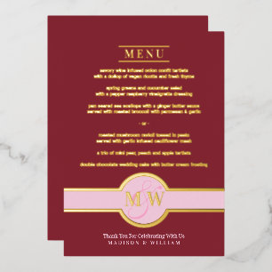 Luxe Monogram Modern Elegant Menu Burgundy Gold