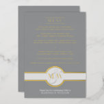 Luxe Monogram Modern Elegant Menu Grey And Gold<br><div class="desc">From your wedding reception to a modern rehearsal dinner or a bridal shower brunch, these classic menu cards in deep grey and real gold foil are simple to customize and will add a classic look to your table décor. The band and simulated seal design in light grey at the bottom...</div>