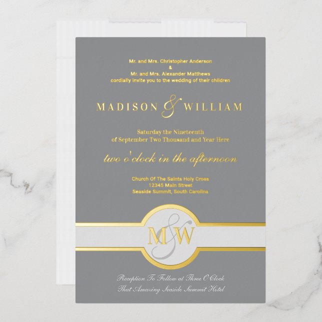 Luxe Monogram Modern Wedding Grey And Gold (Envelope)