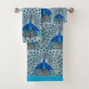 Luxe Monogram Turquoise Teal Blue Peacock Bath Towel Set