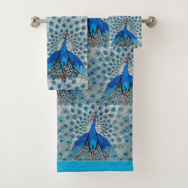 Luxe Monogram Turquoise Teal Blue Peacock  Bath Towel Set (Insitu)