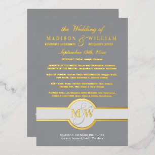 Luxe Monogram Wedding Program Grey And Gold