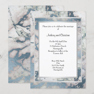 LUXE NAVY BLUE SILVER MARBLE WEDDING INVITATION